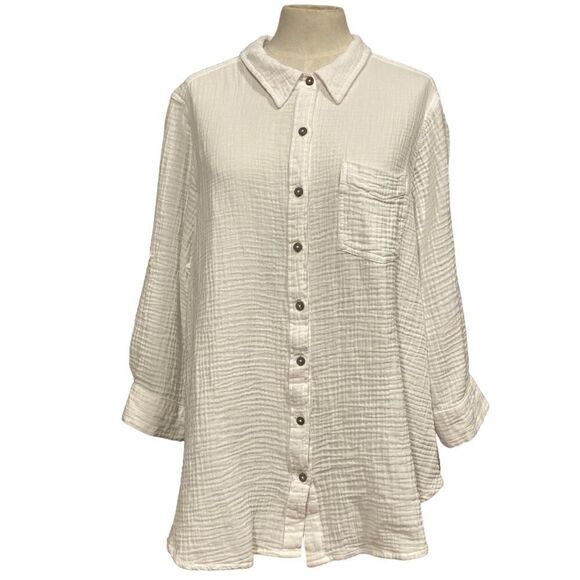 Caffe Marrakesh Solid White Casual Button Down Shirt - Picture 3 of 13